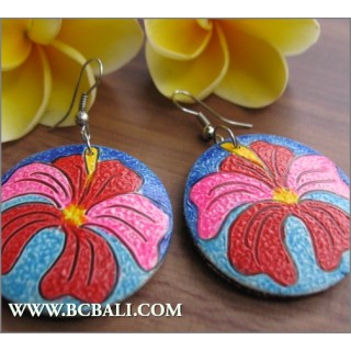 Woman Earring Woods Floral Hand Painting